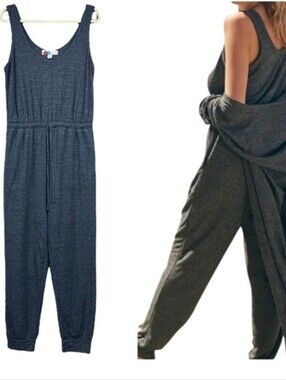 Sleeveless Dark Charcoal Jumpsuit with Elastic Drawstring Waist